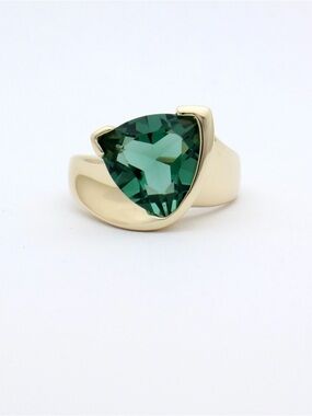 Green Gemstone Gold-Tone Statement Ring